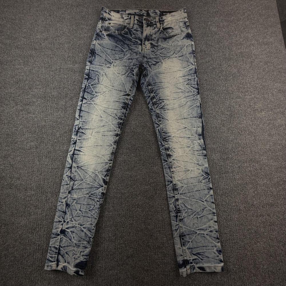 WT02 Jeans Mens 30x30 Blue Acid Wash Skinny Slim Fit Stretch Denim Pants